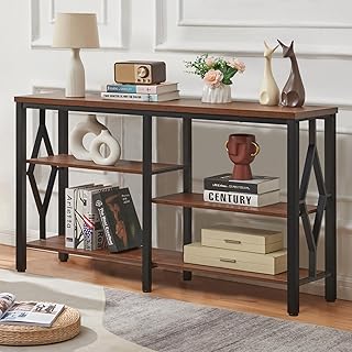 HOMBAZAAR Console Sofa Table, Rustic Entryway Table with Metal Frame and...