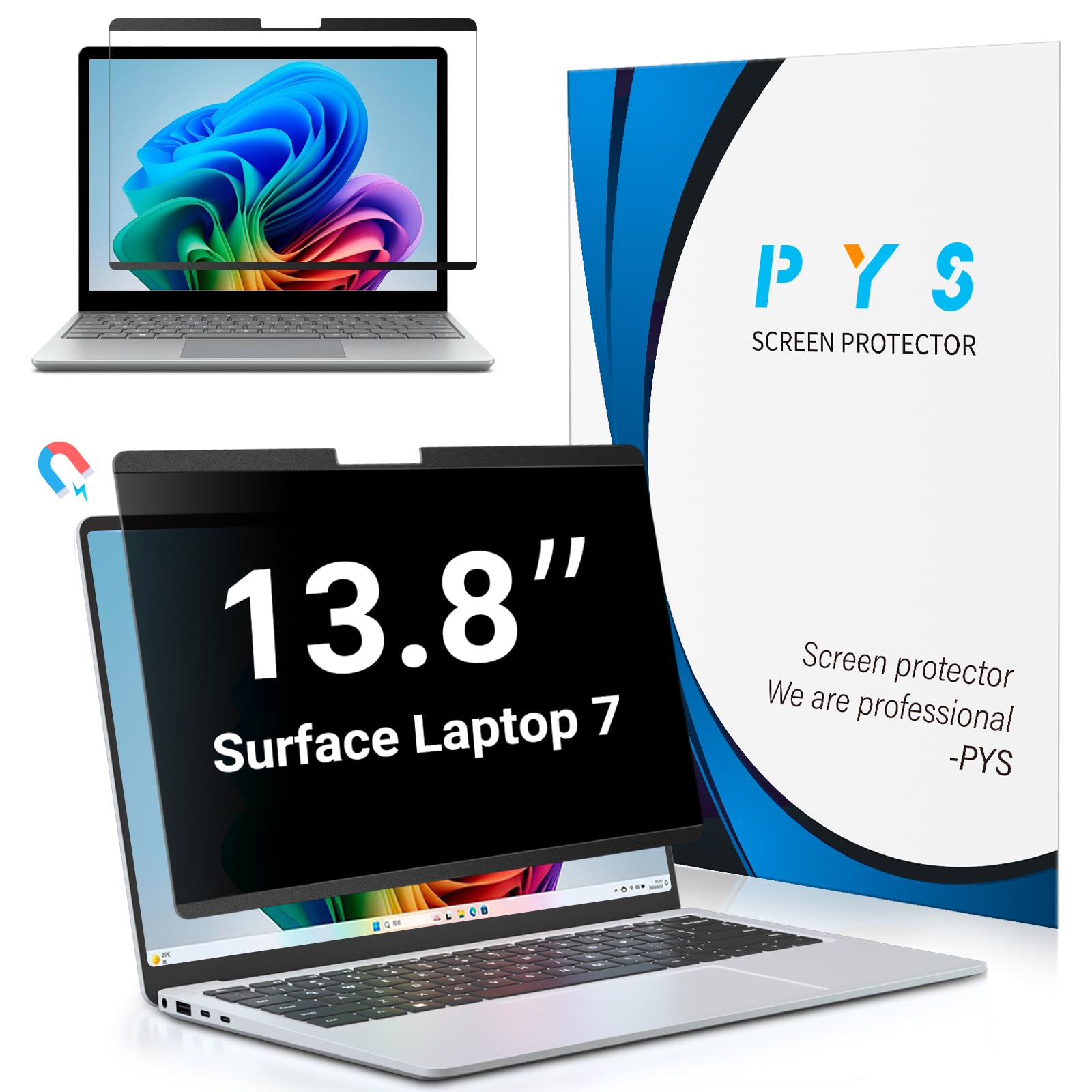 PYS Magnetic Privacy Screen for Microsoft Surface Laptop 7 13.8 Inch - Anti-Spy, Matte Finish Anti-Glare Screen Protector, Blue Light Filter, Easy Install & Detach, Scratch-Resistant