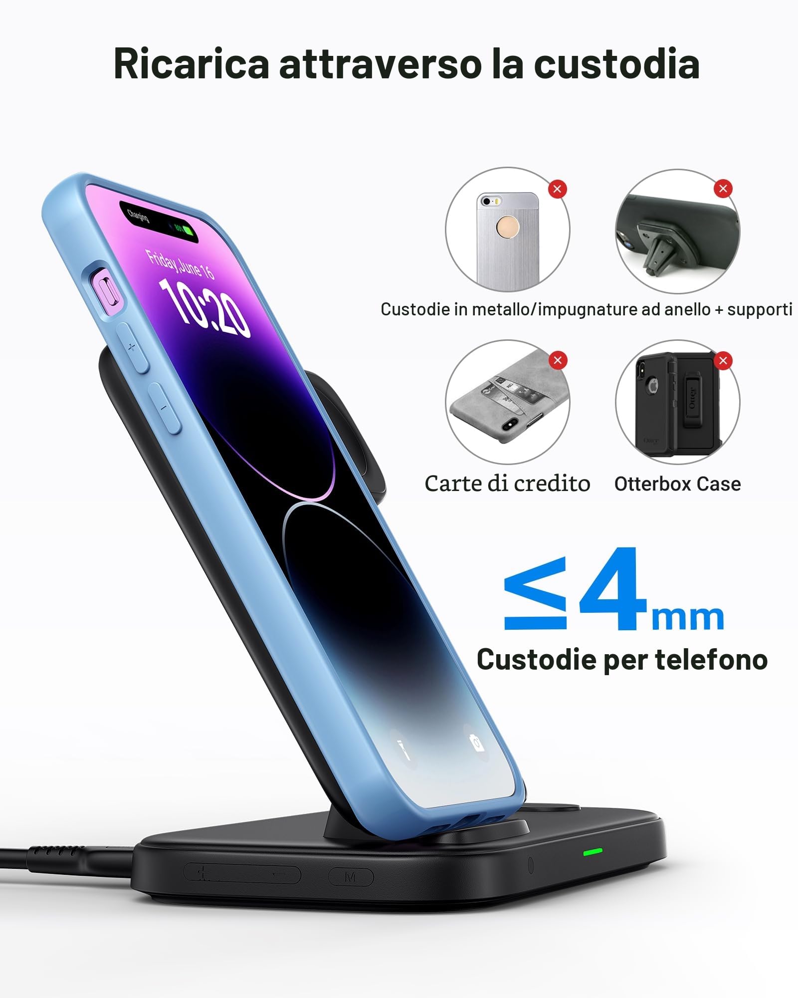 INIU Stazione di Ricarica Apple, 15W Qi Caricatore Wireless 3 in 1 per iPhone, Apple Watch e AirPods, Dock Station Apple con Cavo e Adattatore Inclusi
