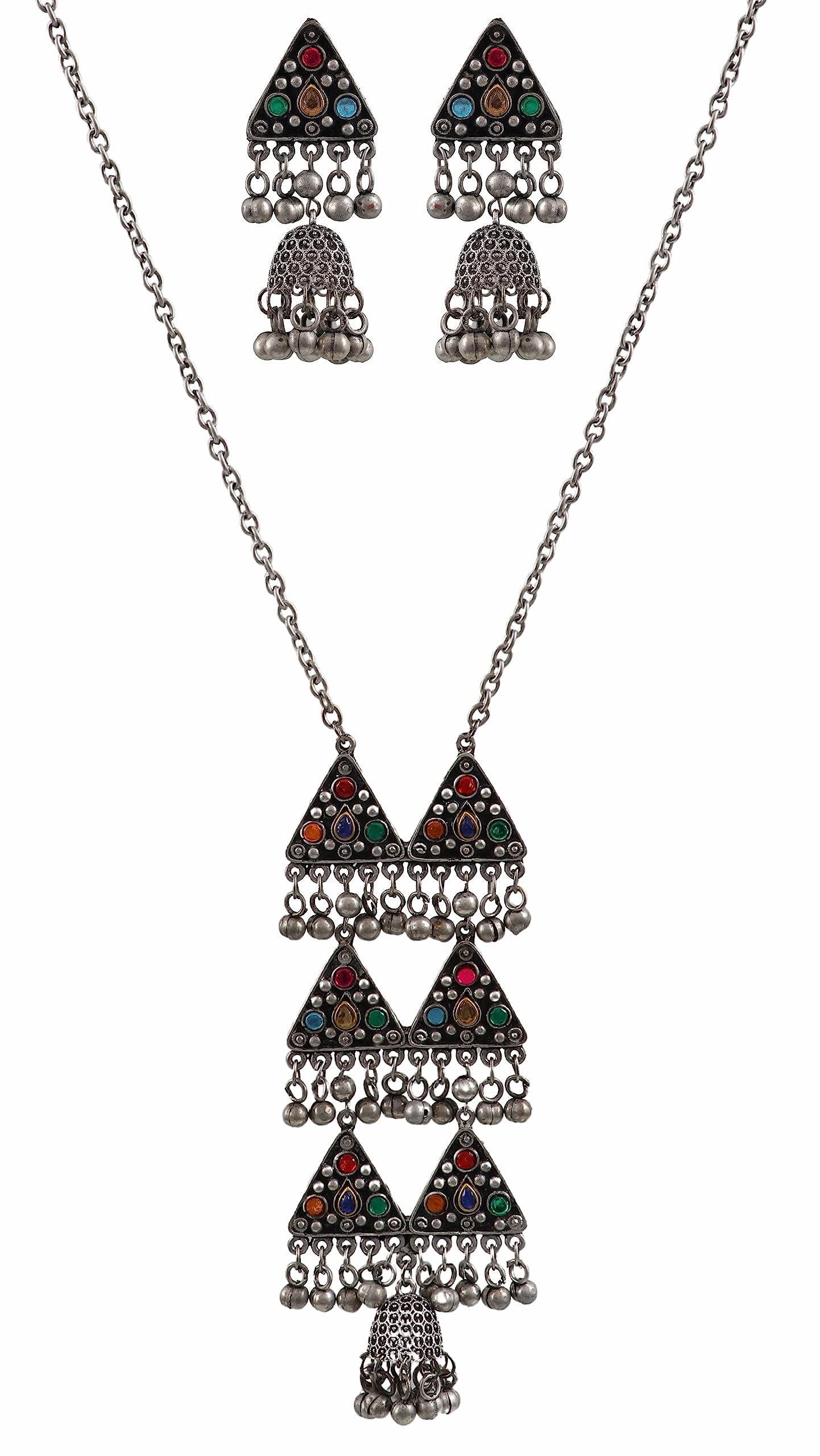 SiddhatvaSiddhatva Antique Designer Indian Silver Oxidized Ethnic Traditional Ghungroo Bells Boho Tribal Afghani Necklace Jewelry Women