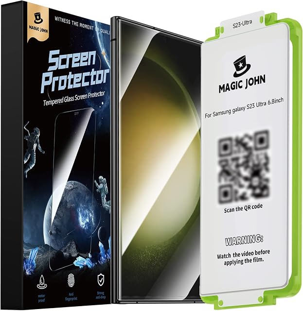 MAGIC JOHN 2 Pack Screen Protector for Samsung Galaxy S23 Ultra - PET Film, Fingerprint ID Compatible, Easy Installation, Shock-Resistant, 3D Curved, Bubble Free