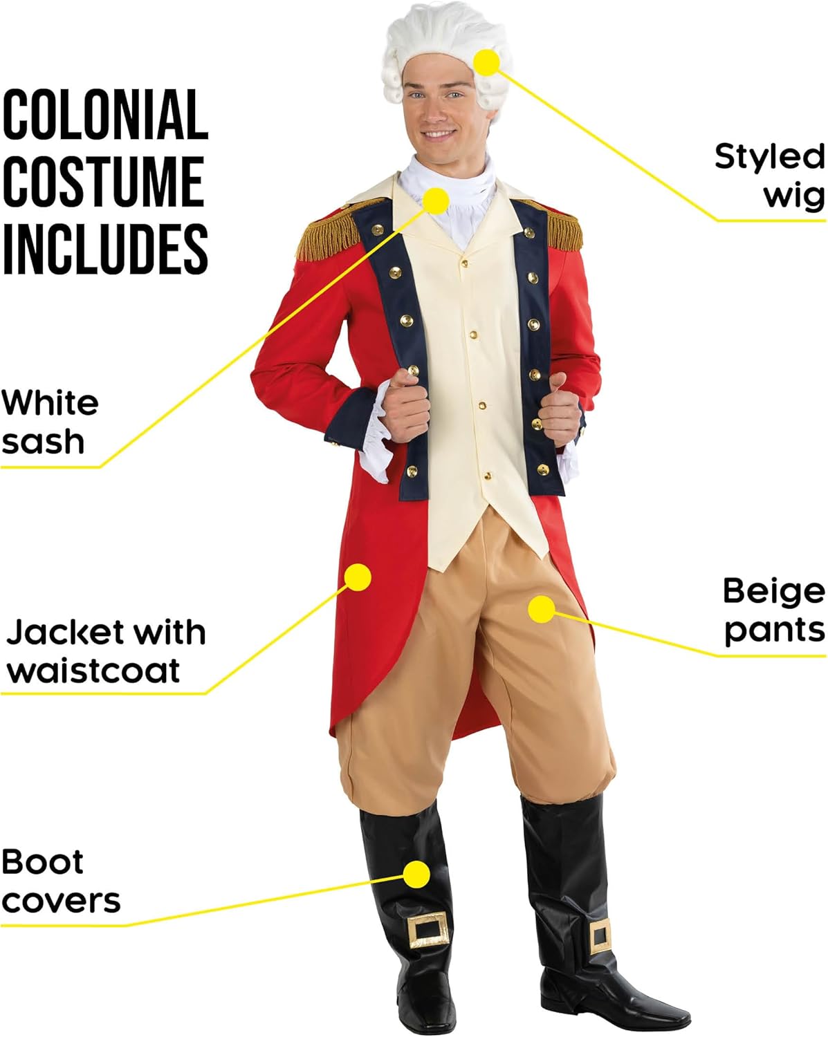 Morph George Washington Costume Adult With Wig, Founding Father Costume, Colonial Costumes Men, Presidents' Day Costumes - Image 2