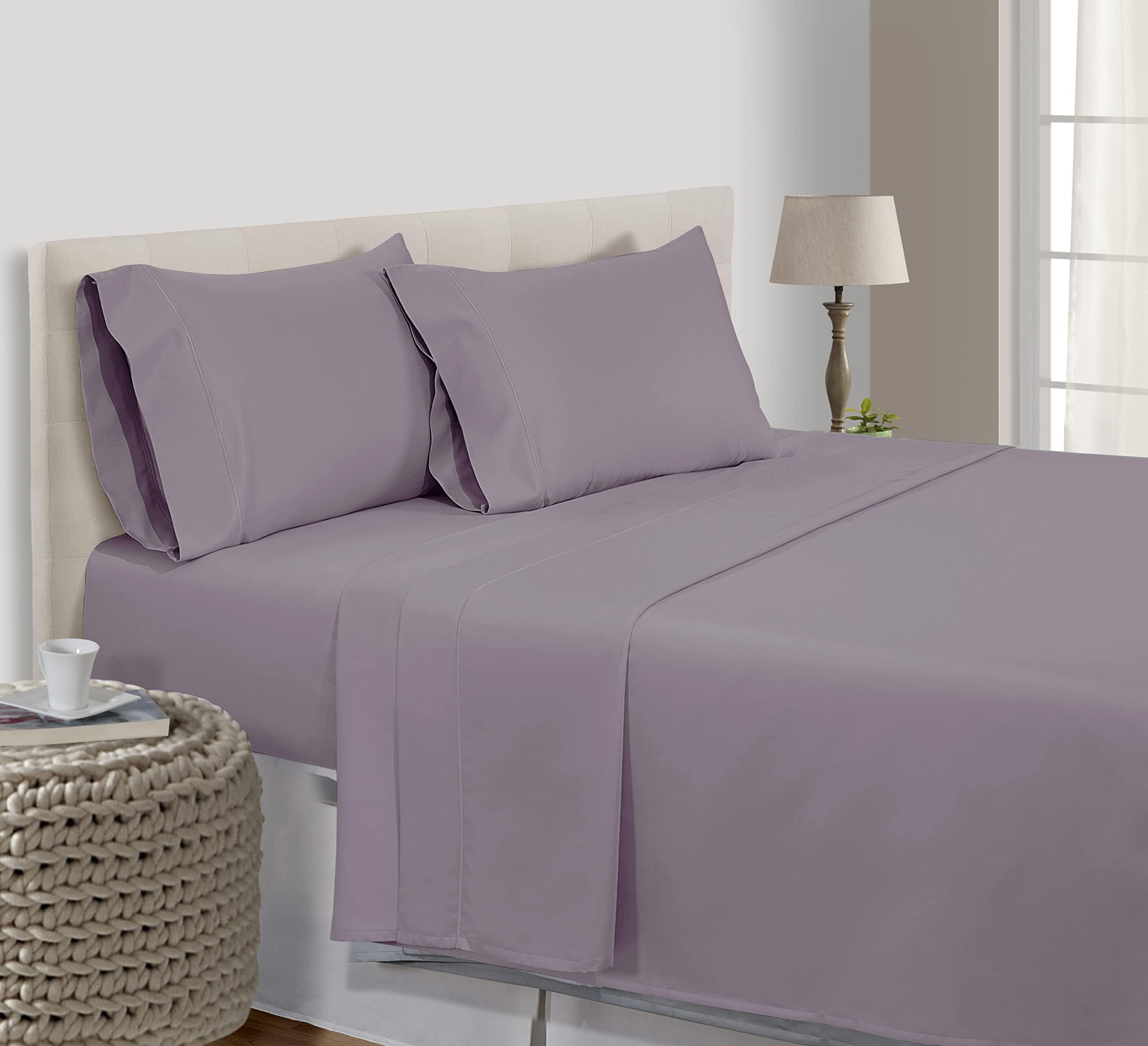 CHATEAU HOME COLLECTION 100% Tencel Sheet Set, Soft, Breathable 300 Thread Count Oeko-TEX Certified Full Bed Sheets, Cooling Sheets, Fits Mattresses Upto 17"- Lilac