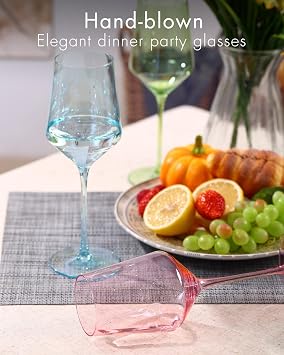 Pink Wine Glasses Set of 6- Modern Crystal Hand Blown Wine Glass-15 oz,Thin Rim,Long Stem,Perfect for Red or White,Daily Use,Unique Wedding,Birthday gift