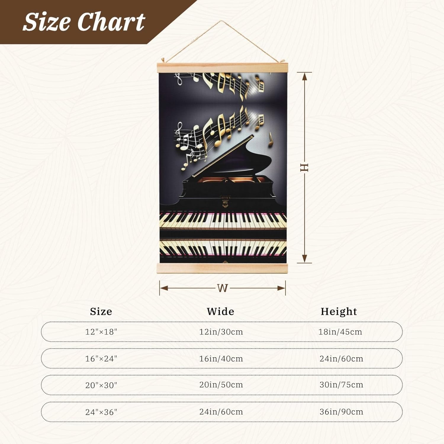Music Note Pianos Print Poster Hanger,Hanging Poster, Poster Frame,Wood Poster Hanger, For Wall Hanging