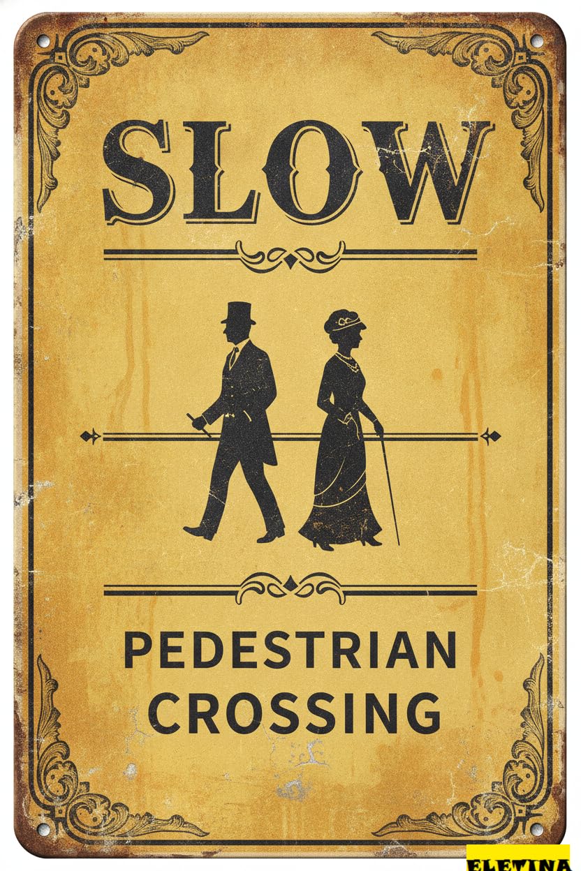 Slow Pedestrian Crossing Tin Sign, 8x12 Inch Street