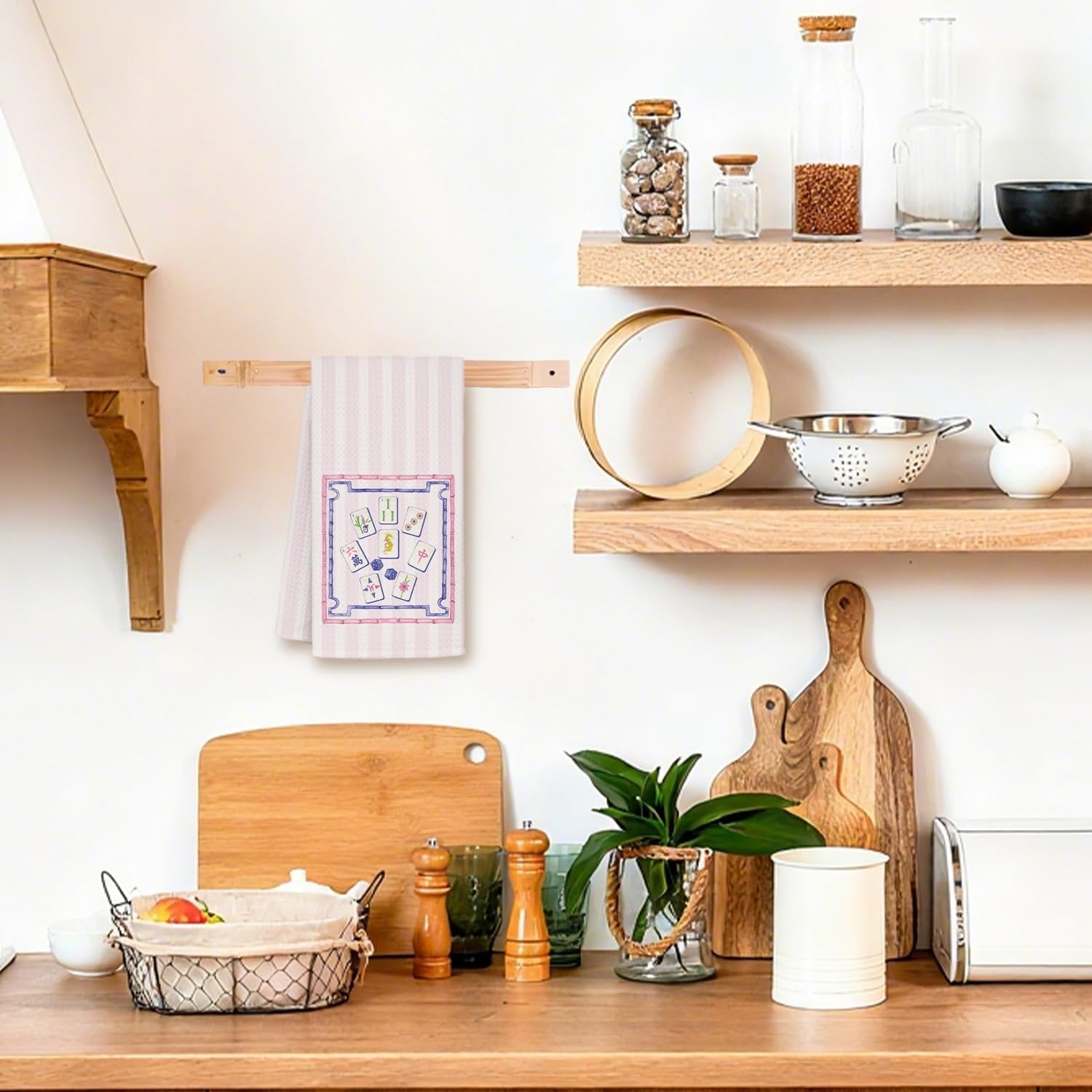 Purple Stripe Chinoiserie Mahjong Tile Kitchen Towels,Gifts for Mahjong Lovers,Mah Jong Decorative Waffle Hand Dish Towels,Chinoiserie Mah Jong Gifts for Women Men,16x24 Inches - Image 4