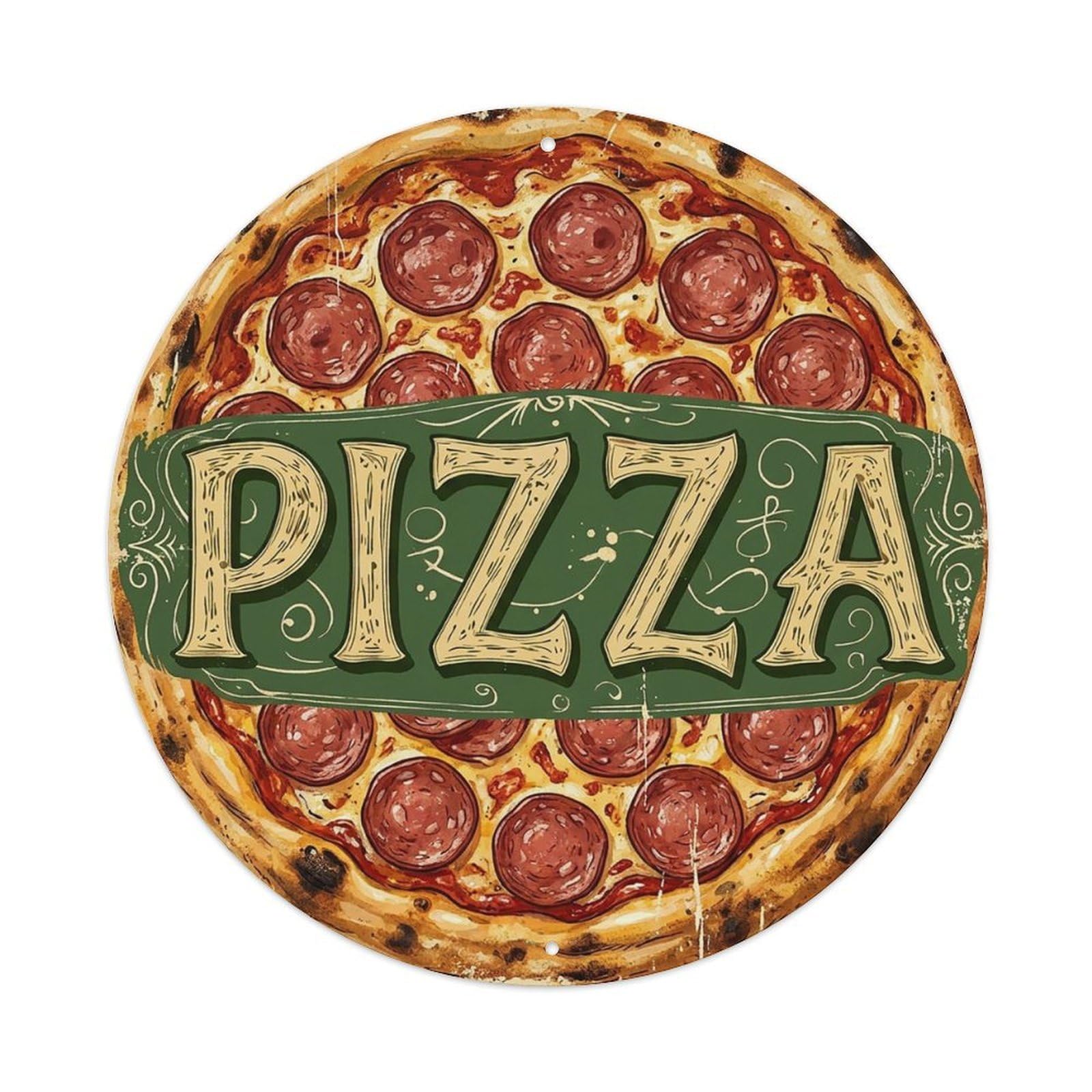 Yrnq 8X8inch Vintage Style Vintage Pizza Pepperoni Tomato Sauce Food Decoration Metal Tin Sign