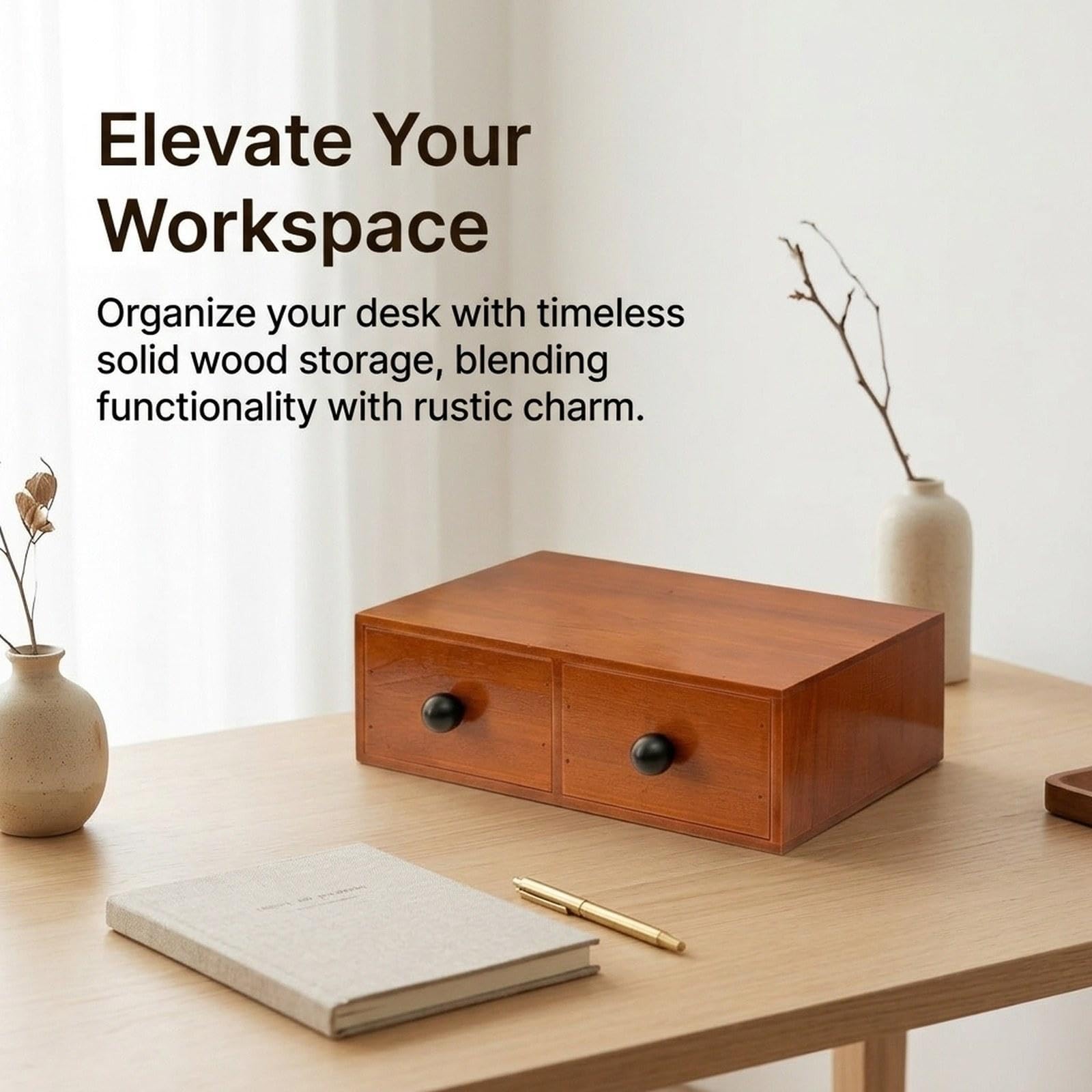 Organizzatore Da Scrivania con Cassetti, Scatola Portaoggetti in Legno per Ufficio, Decorazione O Regalo, 2 Cassetti