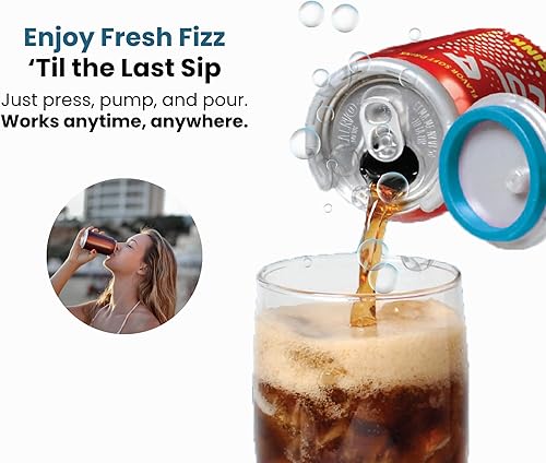 Miniatura 7 de Jokari Bomba Fizz Keeper de 2 clics y vierte latas de tamaño estándar de 12 onzas de bebidas carbonatadas. Mantén refrescos, seltzer, cerveza y más