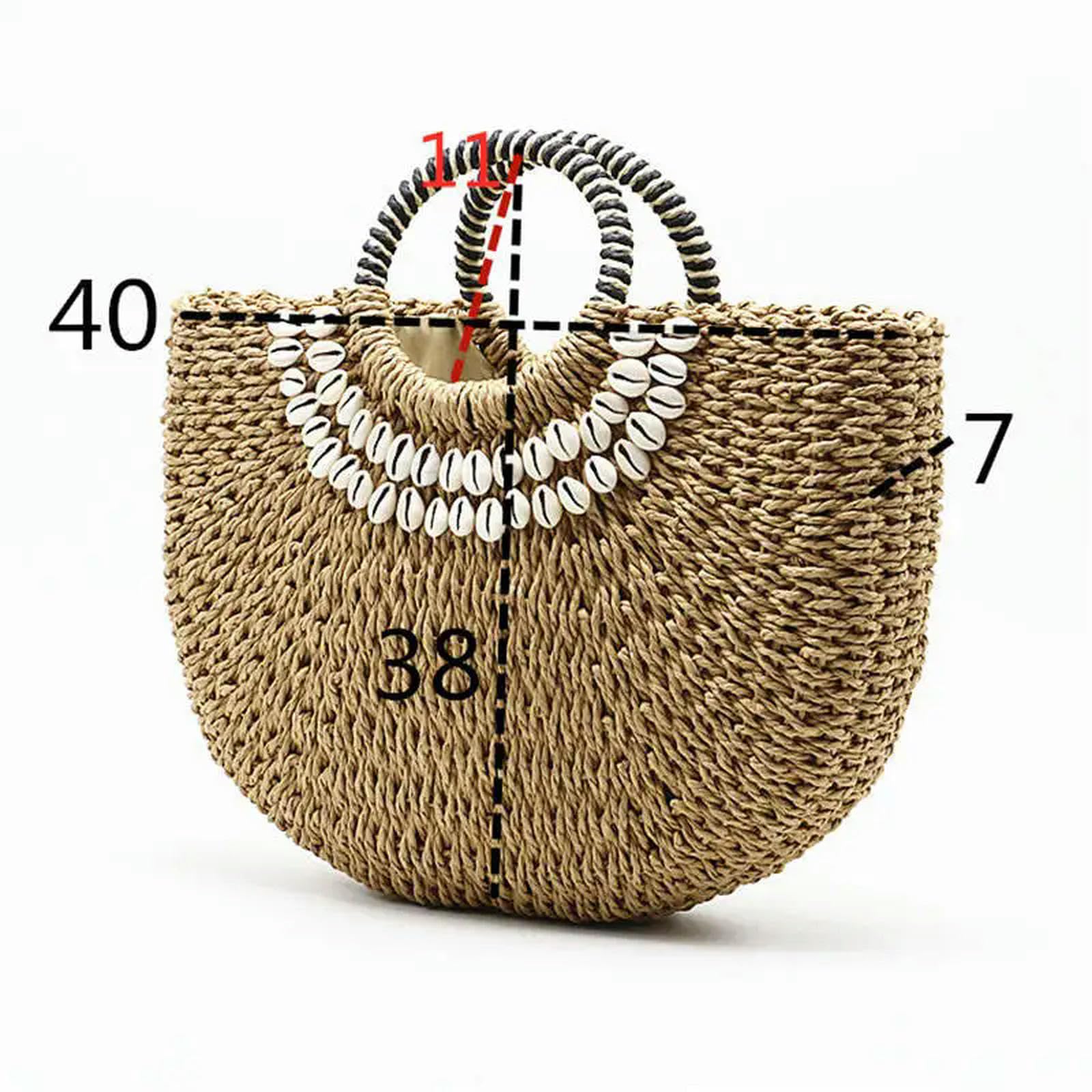 Borsa Paglia Moda Fashion Creative Shell Moon Bag Straw Bag Straw Bols-Beige Grande