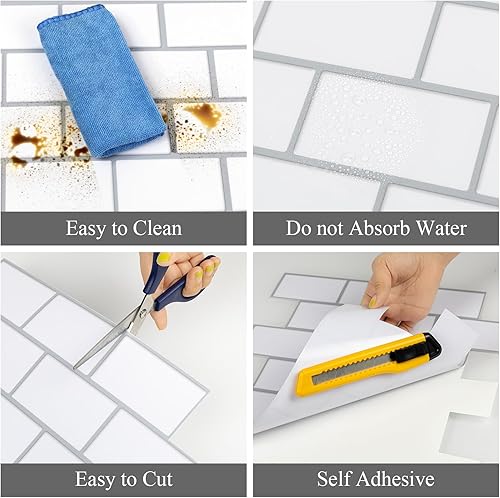 Miniatura 7 de practicalWs 10 hojas para salpicaduras de pelar y pegar, azulejos de pared para baño, salpicaduras de respaldo de cocina, blanco con azulejos de