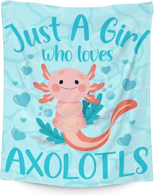 Girl Blanket - 30x40 Inches Cute Axolotl Throw - Blue Soft Fuzzy Blankets for Couch & Office
