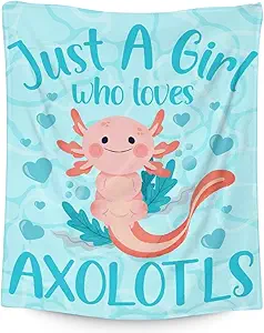 Girl Blanket - 30x40 Inches Cute Axolotl Throw - Blue Soft Fuzzy Blankets for Couch & Office