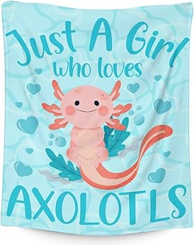 Girl Blanket - 30x40 Inches Cute Axolotl Throw - Blue Soft Fuzzy Blankets for Couch & Office