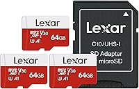 Vista 1 de Lexar E-Series - Tarjeta micro SD de 64 GB, tarjeta de memoria flash microSDXC UHS-I con adaptador, 100 MB/s, C10, U3, A1, V30, Full HD, 4K UHD