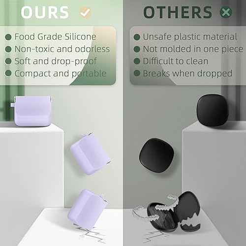 Miniatura 3 de Nearockle Paquete de 2 fundas de silicona con cordón, funda duradera y suave para dentaduras postizas con orificios de ventilación compatible con