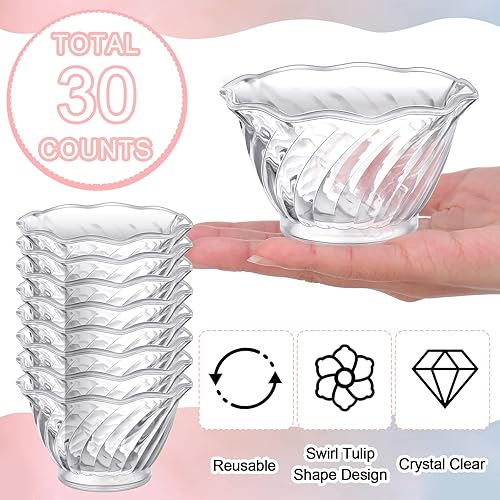 Miniatura 3 de Rtteri 30 Pack Plastic Dessert Cups 6 oz Clear Ice Cream Sundae Tasting Bowls Mini Disposable Swirl Tulip Shape Party Serving Cups for Salad
