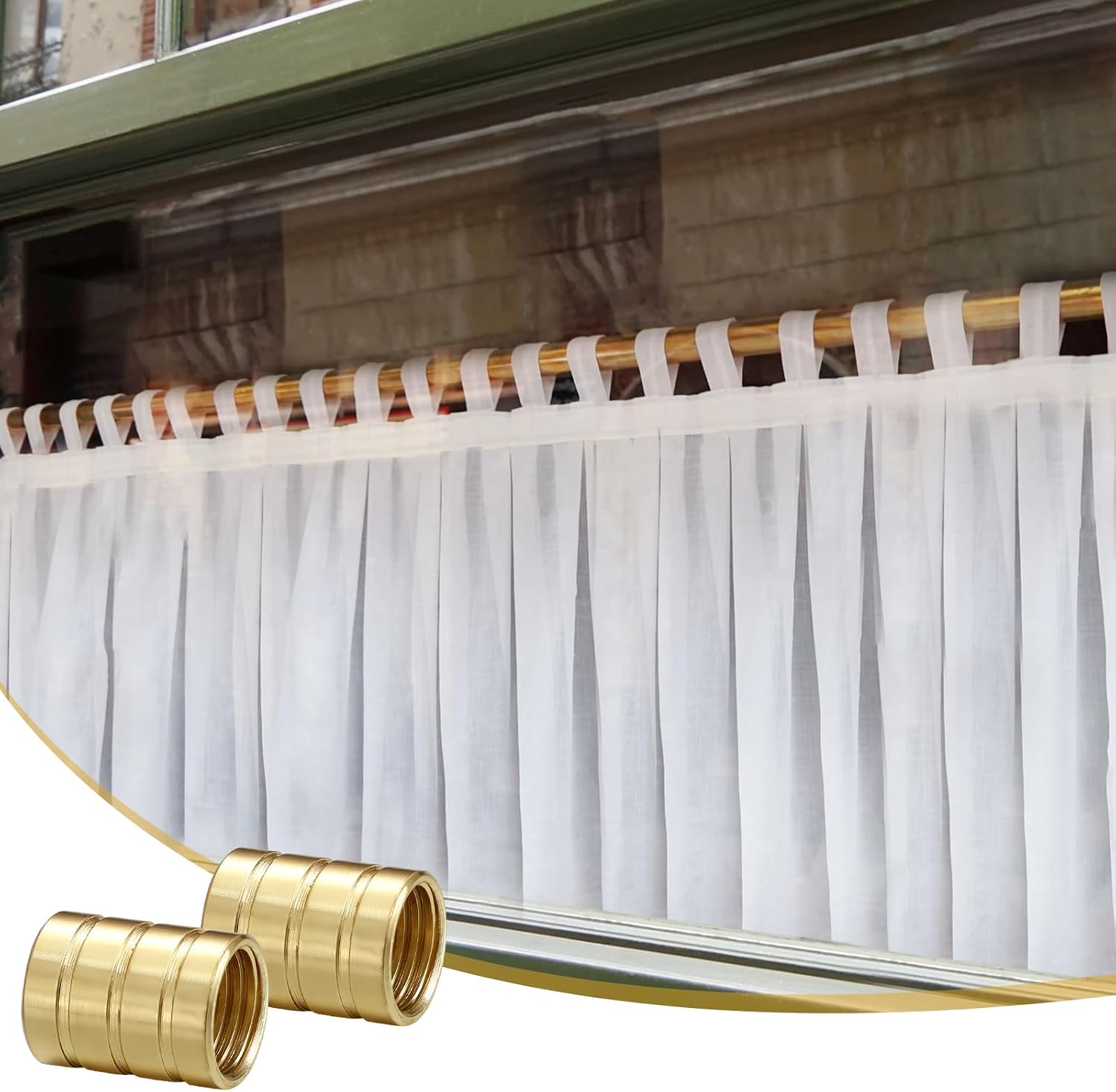 8 Pcs Inside Mount Cafe Curtain Rod Inside Mount Hidden Socket Brass Plated Brackets for 3/8" Rodding (Brass Color)