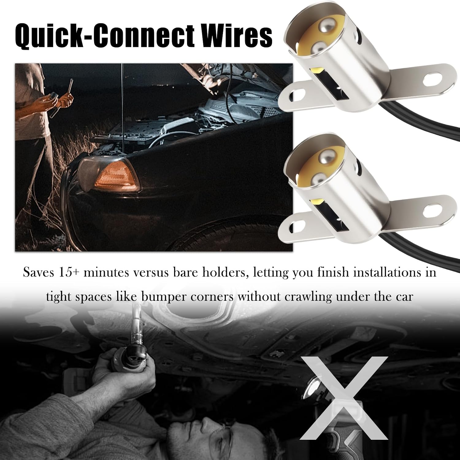 2PCS BA15D Light Bulb Socket,Bayonet Type BA15D Led Bulb Socket with Dual Wire Connector,Universal Long Bracket Car Light Sockets Car Accessories for Turn Signals & Brake Lights