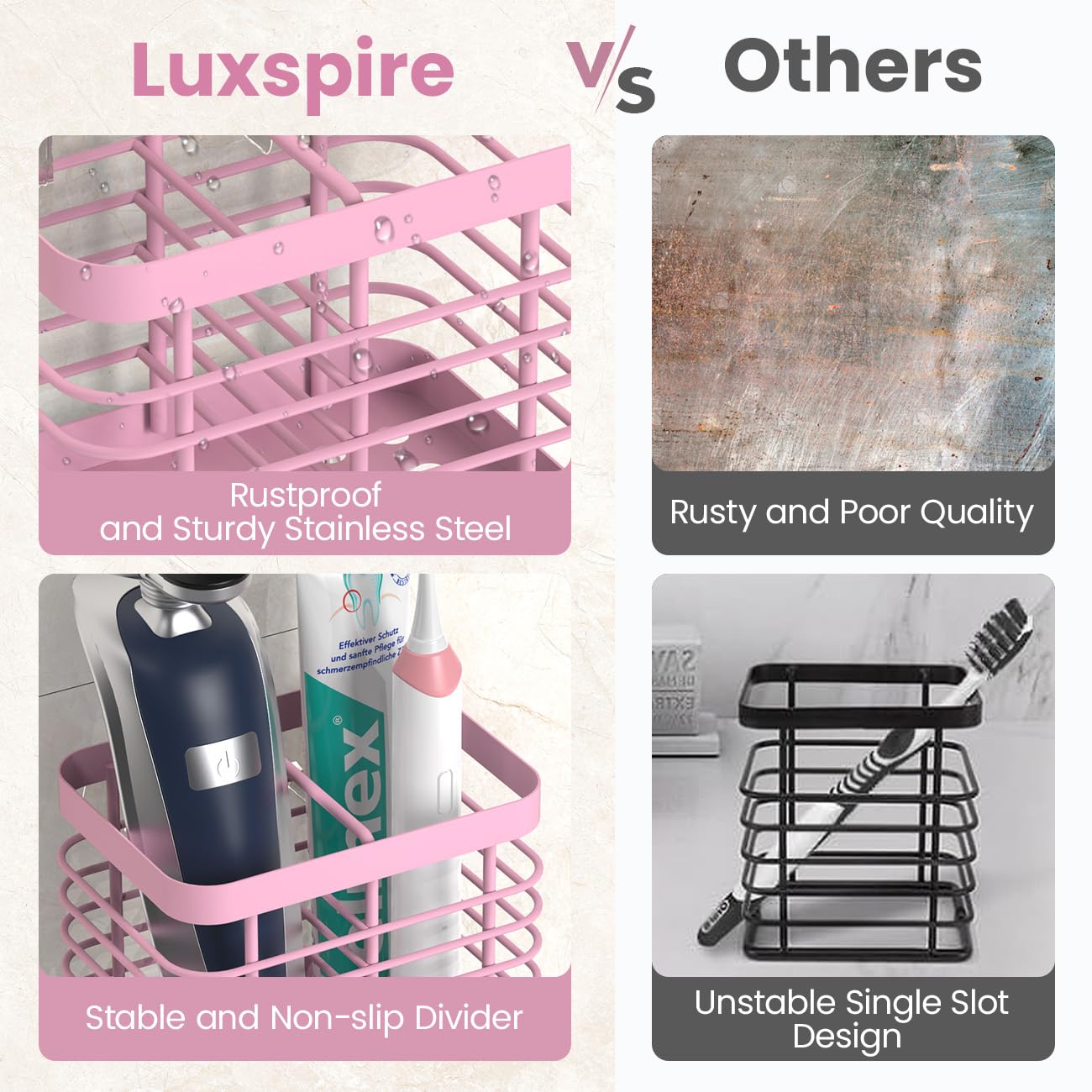 Luxspire Toothbrush Holders for Bathroom Stainless Steel Electric Toothbrush Holder Wall Mounted - Image 4