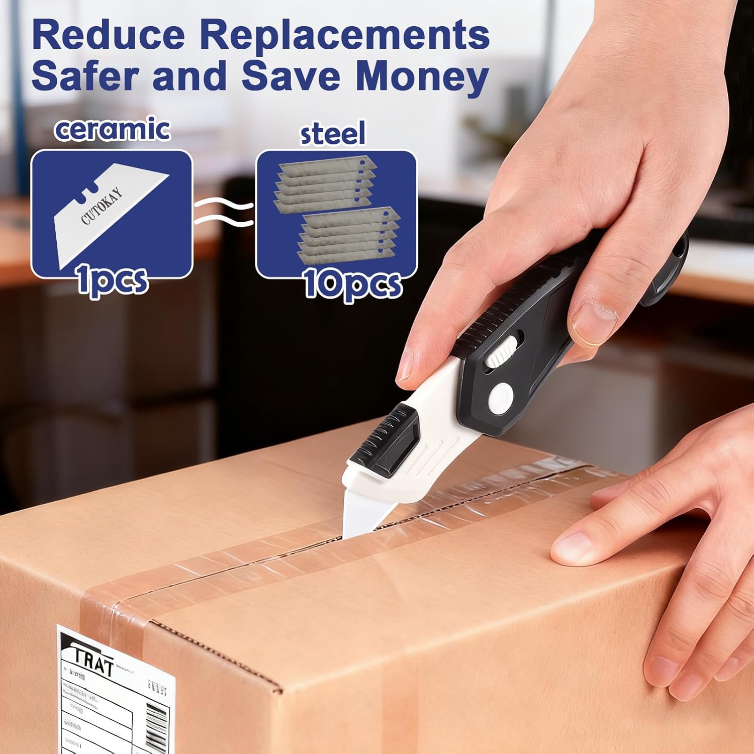 Utility Knife with 2 extra Ceramic Blades, Ultra Lightweight Plastic Handle Box Cutter, Pocket Folding Knife for Men