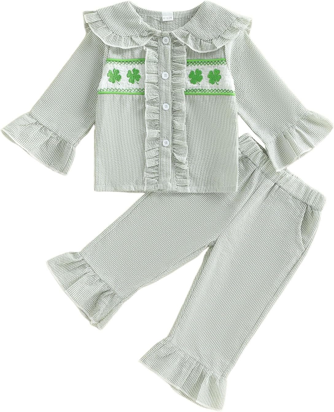 Kuriozud Kids Easter Pajamas Toddler Baby Girl Jesus/Donkey Print Button Down Pjs Tops Pants Little Girls Easter Pajama Set