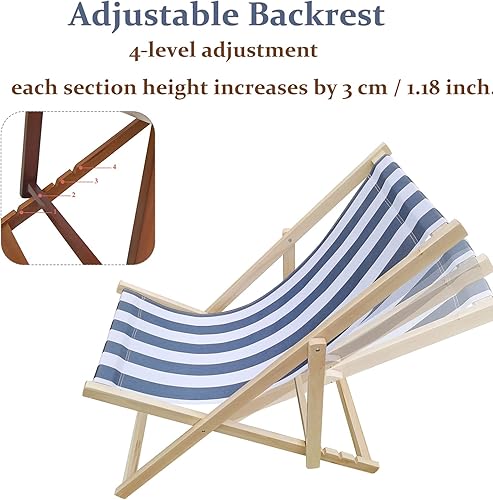 Miniatura 4 de Silla de playa para exteriores, silla reclinable plegable para patio, sillas de camping con respaldo de madera ajustable, para jardín exterior y