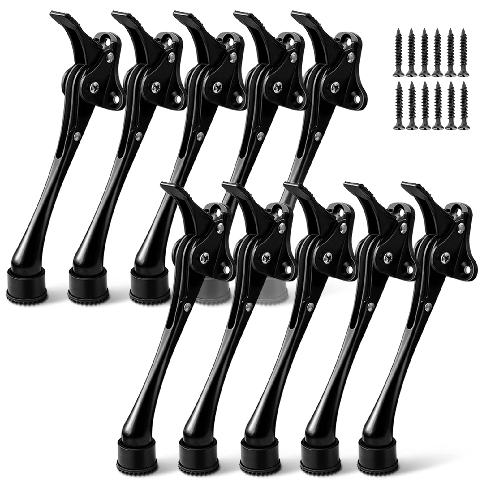 10 Pack Door Stoppers - 6 Inch Kickdown, Non-Slip Rubber, Heavy Duty Metal Door Holder, Adjustable Mount, Black โ image 1