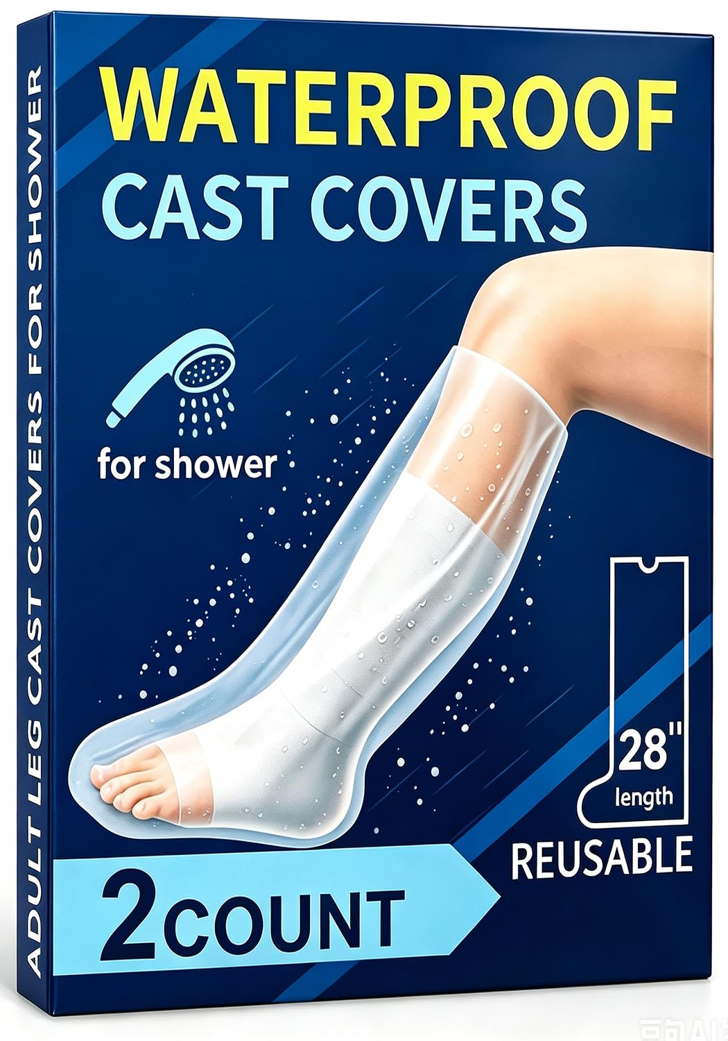2-Pack Waterproof Leg Cast Cover for Shower, Reusable Sleeve for Foot