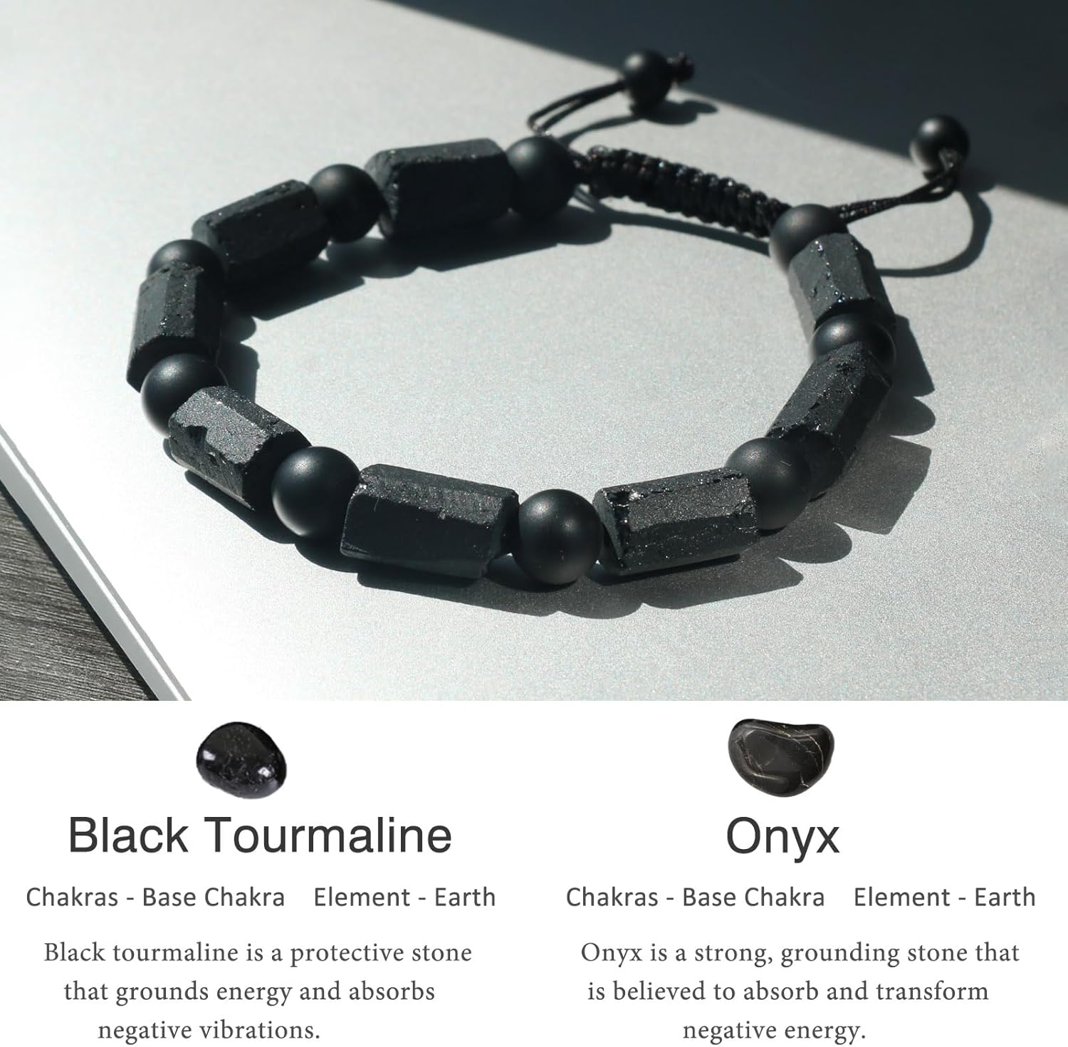 Black Tourmaline Stone Bracelet for Men - Premium Tourmaline Crystal Onyx Beads Mens Bracelet, Protection Chakra Healing Beaded Bracelets Men's Christmas Gifts Jewelry for Him - Image 3