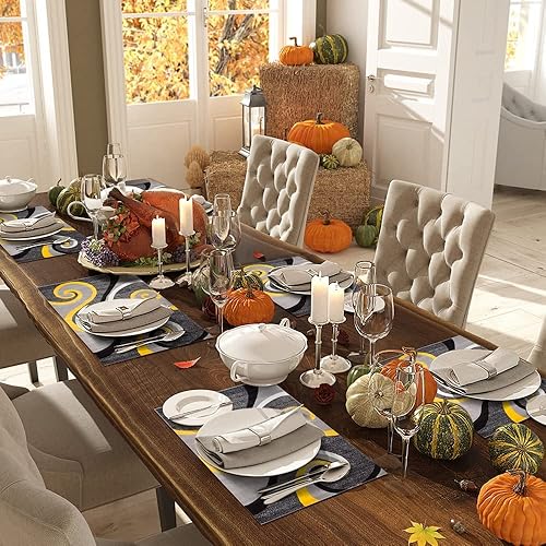 Miniatura 5 de Reateforin Juego de 6 manteles individuales grises y amarillos, arte abstracto moderno, bohemio, antideslizante, resistente al calor, manteles