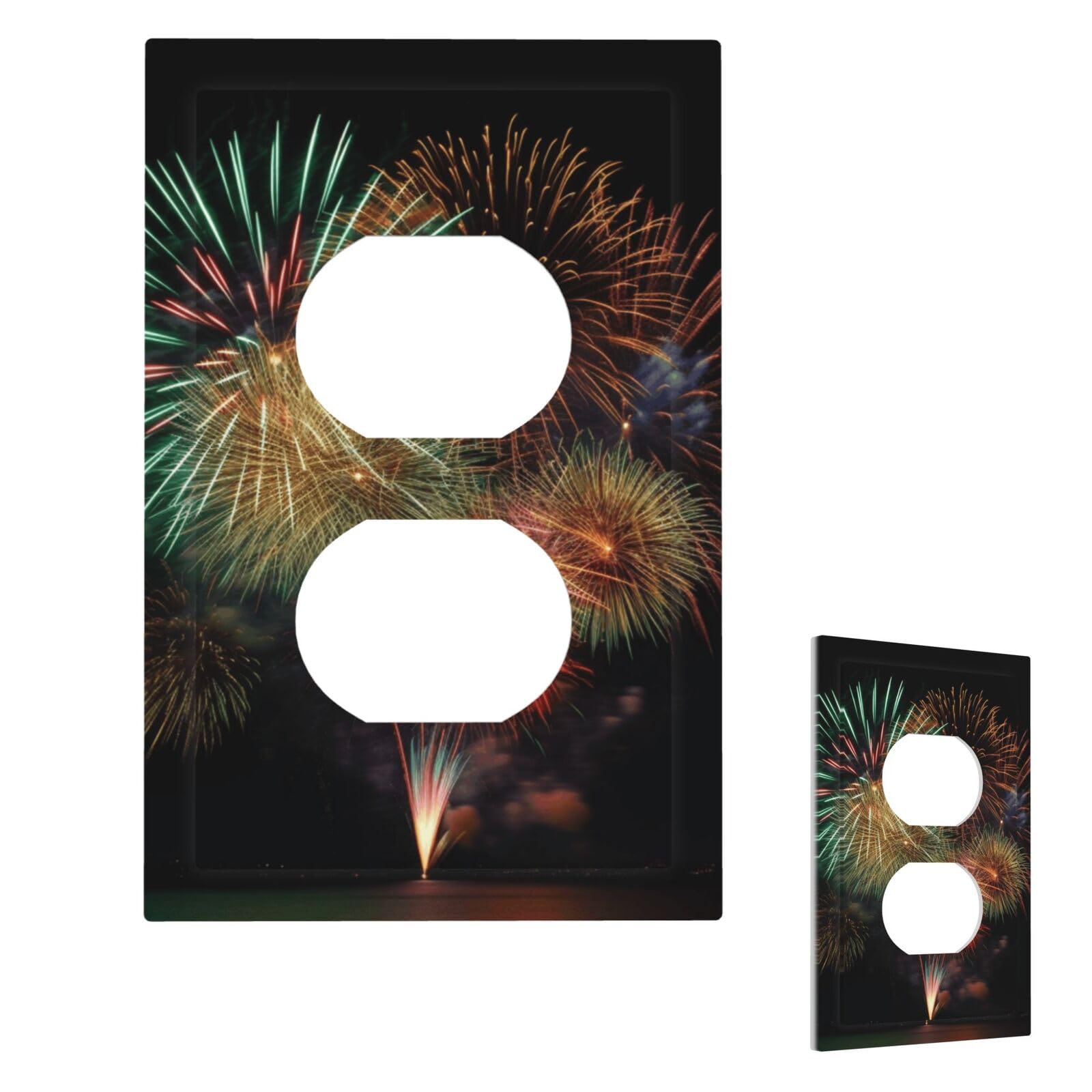 Fekiloot Duplex Fireworks Wall Plate Cover Modern Decorative 1 Gang Light Switch Cover Unbreakable Receptacle Outlet Covers For Living Room Bedroom Home Decor