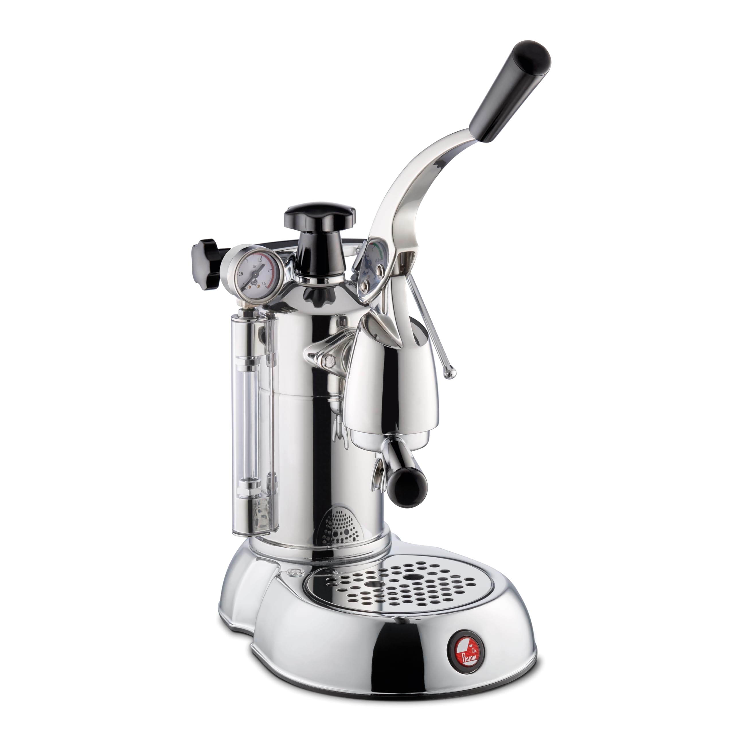 La Pavoni Stradivari Professional Lusso, Macchina Caffè Espresso a Leva LPLSPL01EU, Riscaldamento a Caldaia con Manometro, Serbatoio 1,​6L, Funzione Cappuccino, Filtro 1/​2 Tazze, 950 W, Ottone Cromato