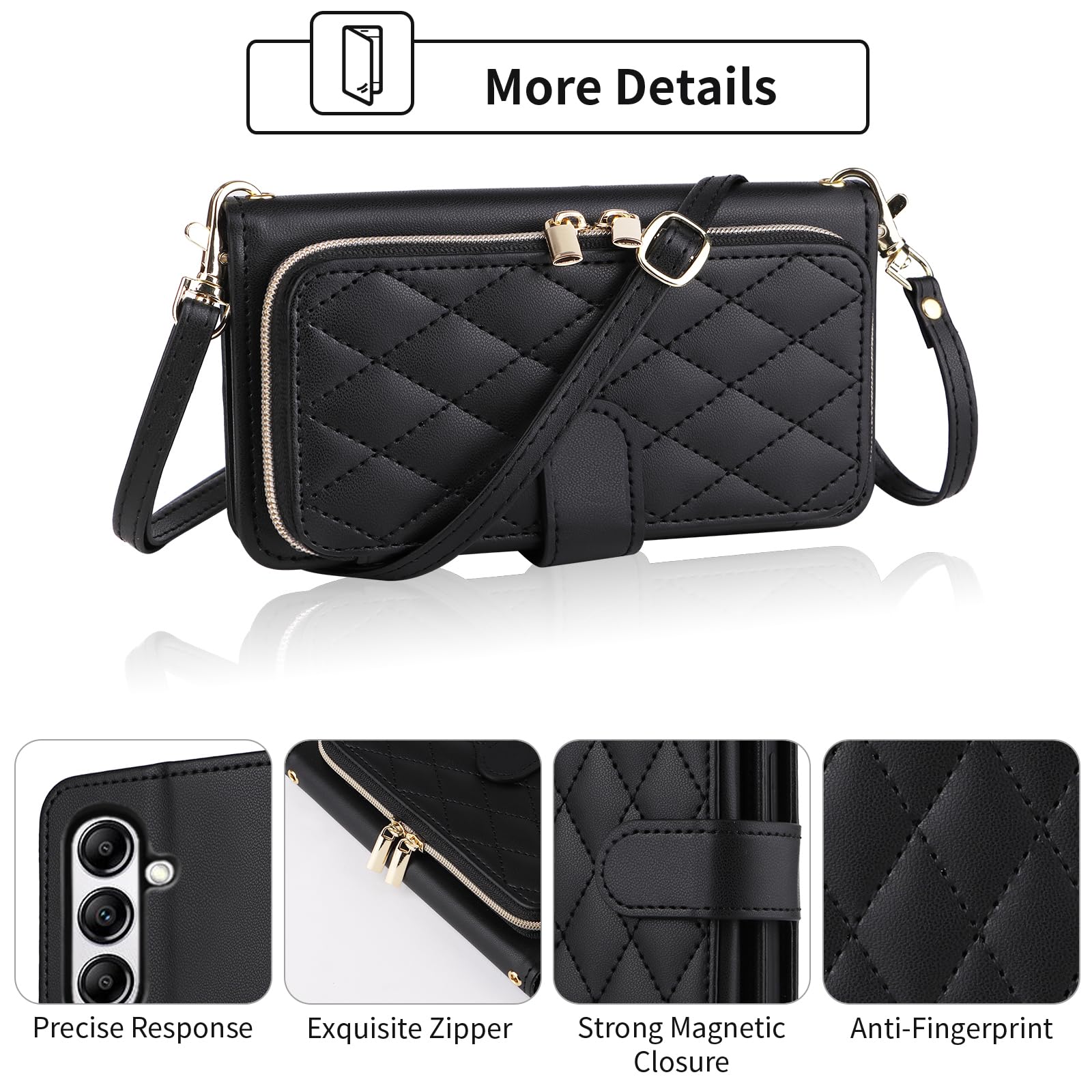 Argyle - Custodia a portafoglio per Samsung Galaxy A57 5G/4G con cinturino da polso/tracolla, scomparti per carte di credito con cerniera, custodia in pelle PU di lusso con supporto per