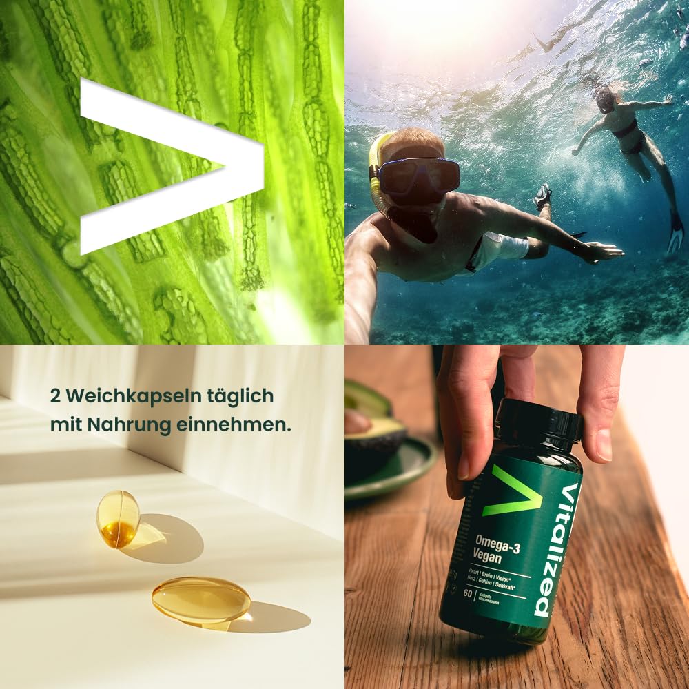 Omega 3 Vegan 60 Softgels – Reines französische Algenöl, Unterstützt Herz-, Gehirn- und Augengesundheit, Alternative zu Fischöl - 60 Weichkapseln