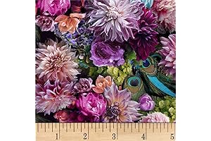 Hoffman Digital Proud As A Peacock Floral Dahlia Quilt Fabric
