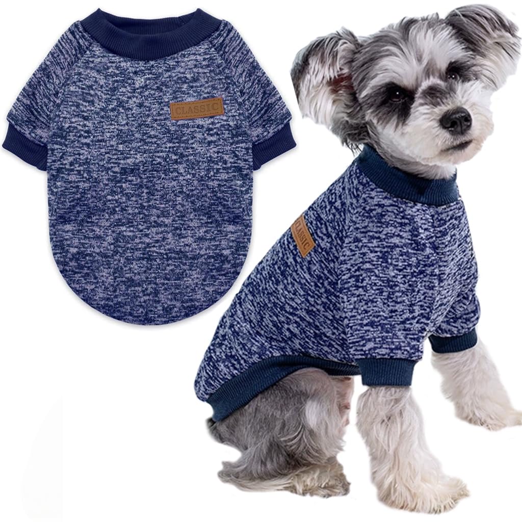 Dog Sweater for Medium Small Dogs, Soft Warm Puppy Clothes Cat Pet Apparel, Fleece Sweatshirt Outfit for Winter Christmas(Navy Blue, X-Small)
