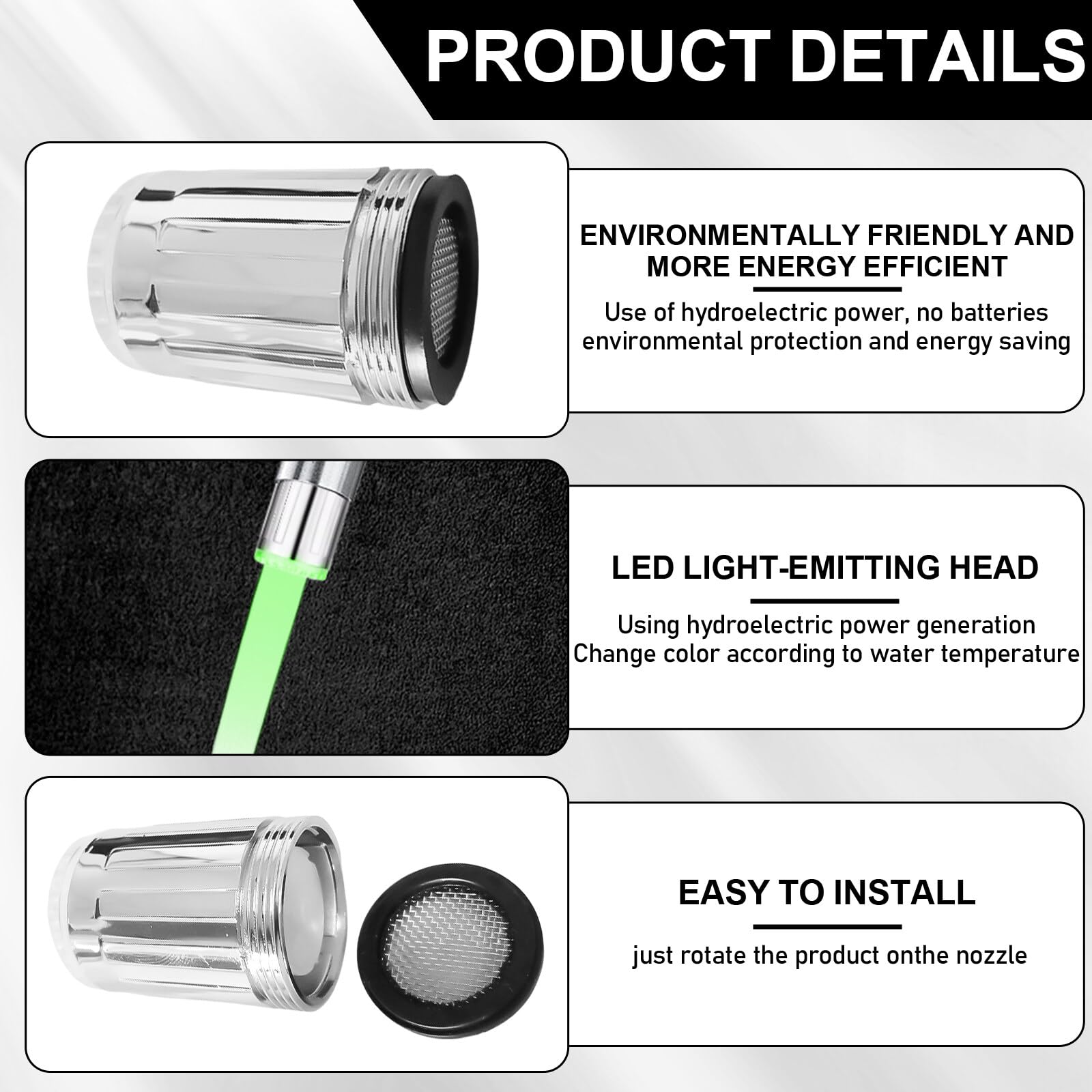 LED rubinetto con sensore di temperatura, 3 colori, per bagno, cucina, hotel
