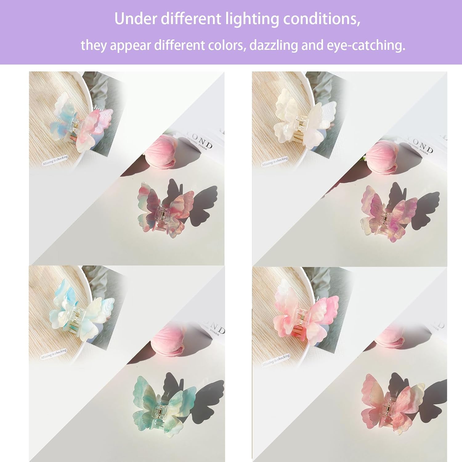 Fantasy Gradient Color Double Layered Butterfly Hair Clips, Medium Acrylic Claw Clips for Thick Thin Hair, Non-Slip Butterfly Jaw Clips, Beautiful Hair Accessories for Girls and Women (Dreamy Double) - Image 4
