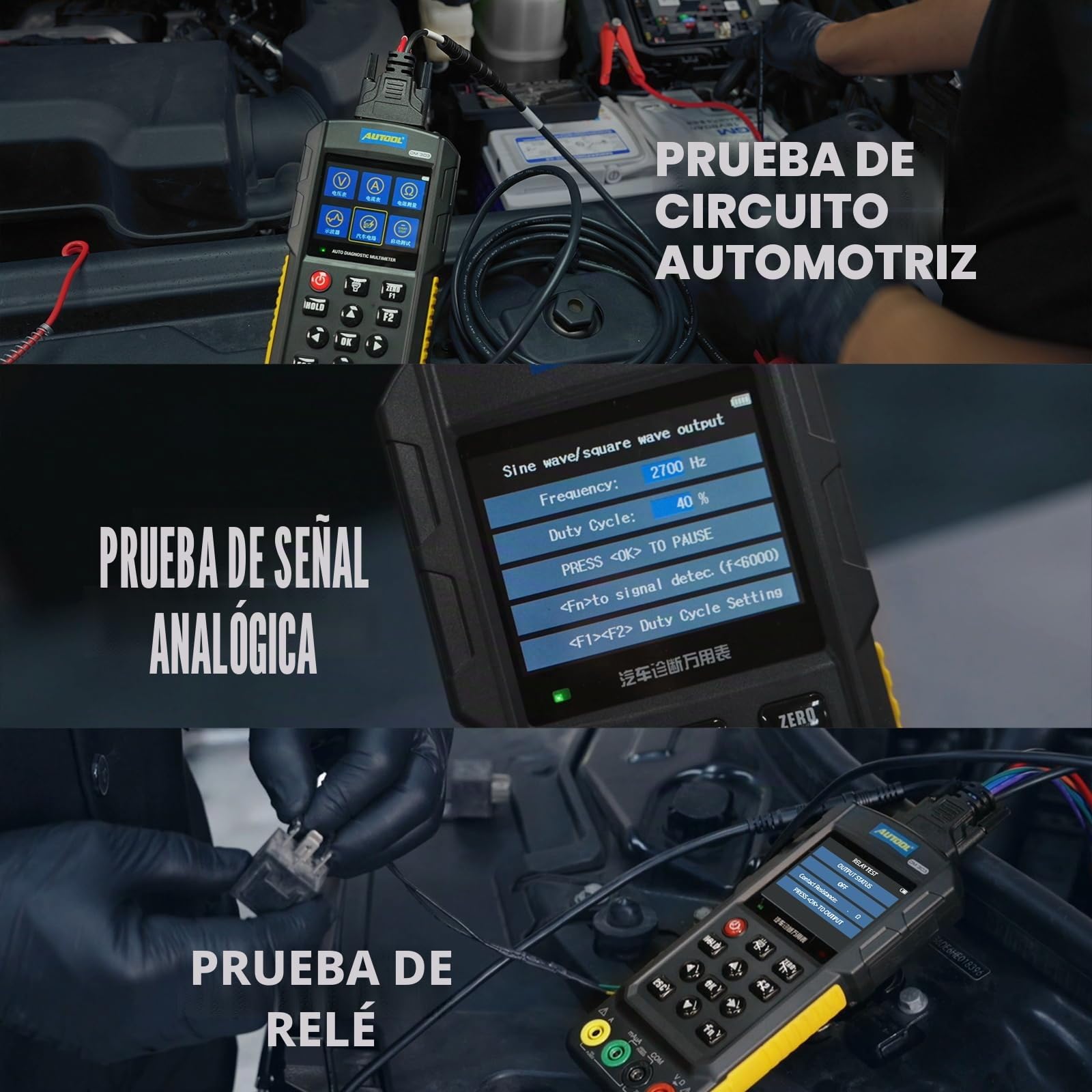 AUTOOL Automotive Multímetro osciloscopio de rango automático TRMS, osciloscopio digital AC/DC y multímetro 1000 V 20 A, dispositivo de diagnóstico automotriz para detección ECU, línea K y señal de