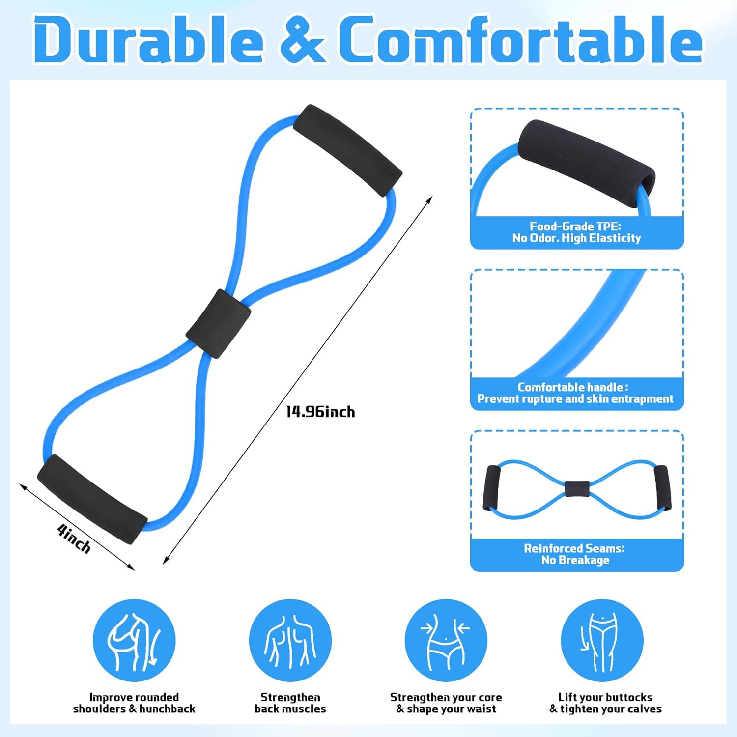Halloscume 20 Pack Figure 8 Shaped Resistance Bands with Handles Bulk Exercise Fitness Bands Arms Shoulder Leg Stretching Gym Workout Equipment for Muscle Training Women Men