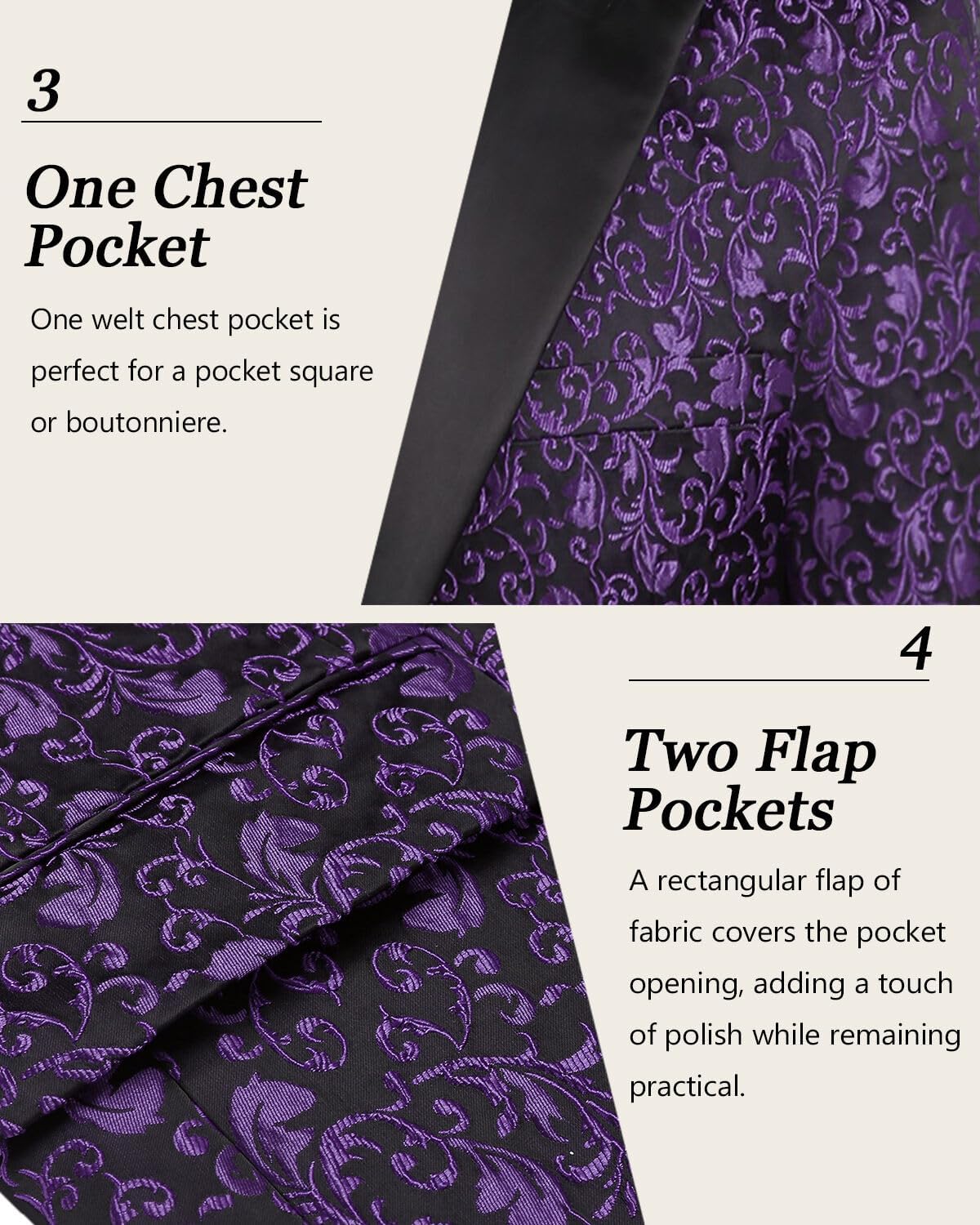 COOFANDY Mens Floral Tuxedo One Button Luxury Shiny Blazer Dinner Party Prom Wedding Suit Jacket - Image 6