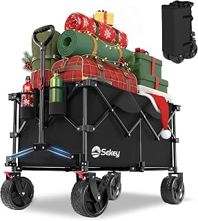 Sekey XXL Plus Carro Playa Ruedas Grandes con Frenos 200L 150KG, Carrito Plegable con Ruedas Grandes Extra 17x10 cm Todo Terreno, Plegable Patentado en Cuatro Direcciones SE4011, Negro Profundo