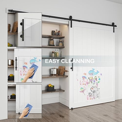 Miniatura 5 de ALAMEDADT Puerta corredera de granero de 60 x 84 pulgadas con kit de herrajes para puerta de granero de 10 pies, mango y guías de suelo, agujeros