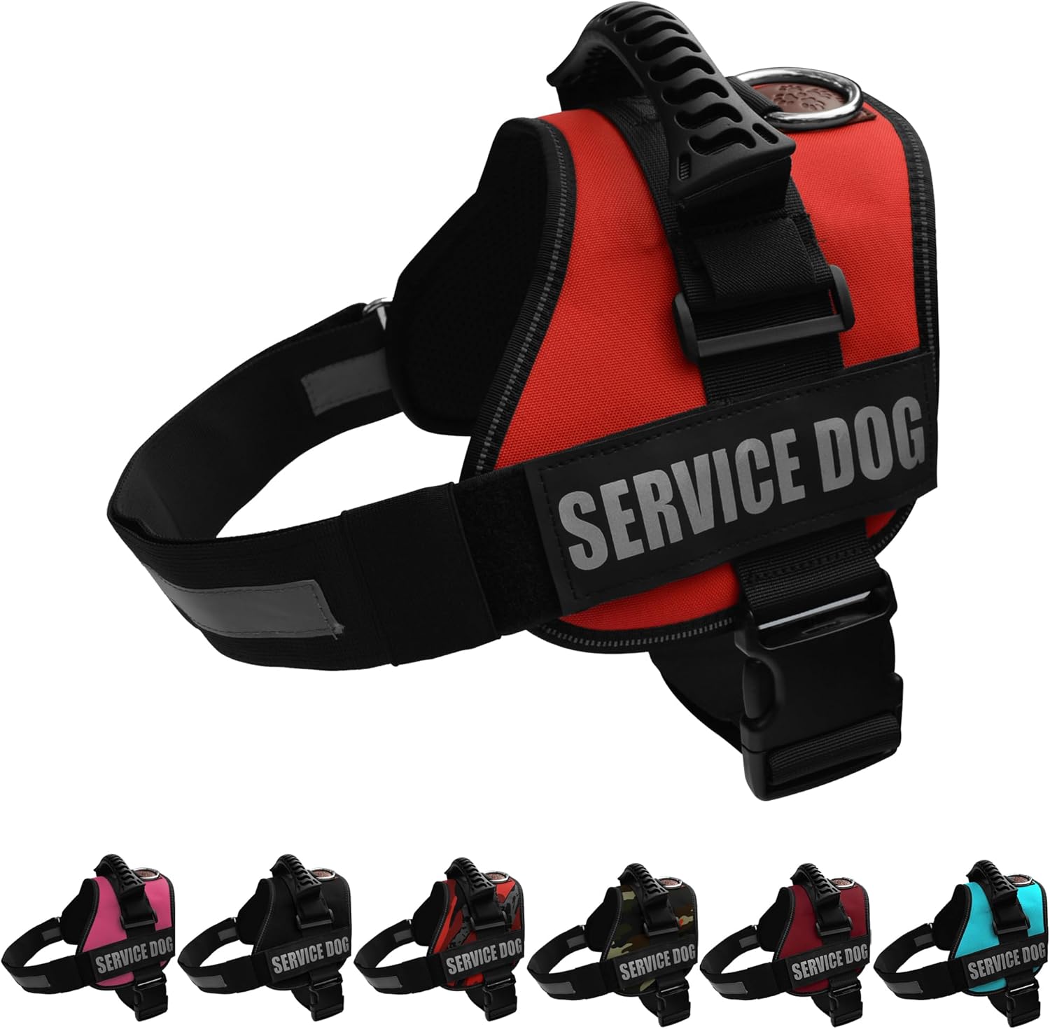 ALBCORP Service Dog Vest Harness – Reflective Service Animal Vest with Handle, No-Pull Adjustable Mesh Padding – XXS–XL – 2 Removable Patches (Large, Red)