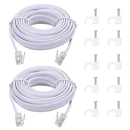 Vista 9 de Cable de extensión de teléfono de 15 pies con enchufes RJ11 6P4C estándar para teléfono fijo (negro, paquete de 2) Negro