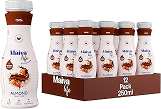 Maiva Life Almond Milk - Cocoa - 250ml (Pack of 12) | Lactose Free - Vegan | Barista Friendly - Easy to Digest - Healthy | Tea - Coffee - Cereals | Smoothies - Protein Shakes | Cafe - Gym - Hotel