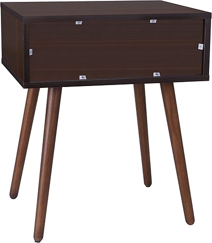 Miniatura 5 de SUPER DEAL Mesa auxiliar moderna de mediados de siglo con cajón, mesa pequeña con patas de madera, cajón deslizante y mango sonriente para espacio,
