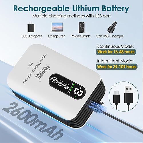 Miniatura 3 de hygger Bomba de aire de acuario alimentada por batería, aireador recargable por USB para cubo de cebo, flujo ajustable silencioso, bomba de aire